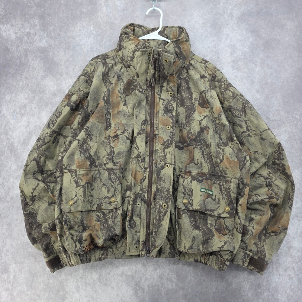 Vintage Hodgman Camo Field Jacket Mens XL Natural Hunting Bomber Stowaway Hood